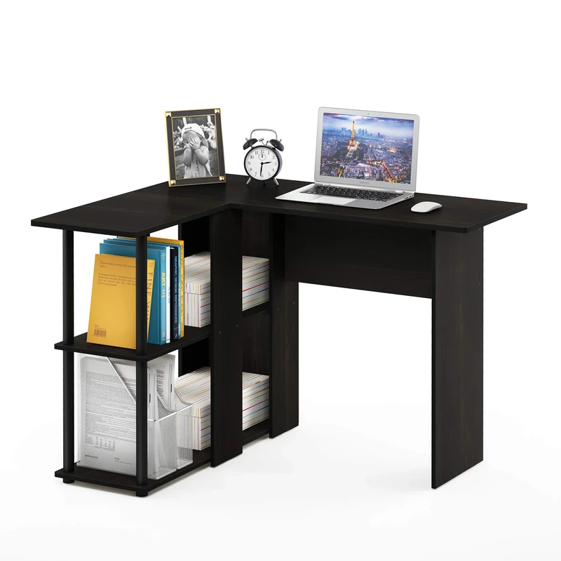 Furinno ABBOTT Desk, Gaming Desk with Bookshelf, L-Shape Computer Desk, Office Desk for Home Office, Bedroom, Espresso