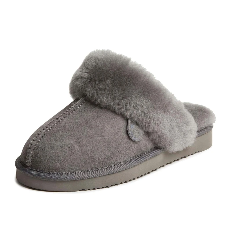 Dearfoams Women's Fireside Sydney Shearling Fur Indoor/Outdoor Scuff Slipper with Wide Widths, Grey, 6 UK
