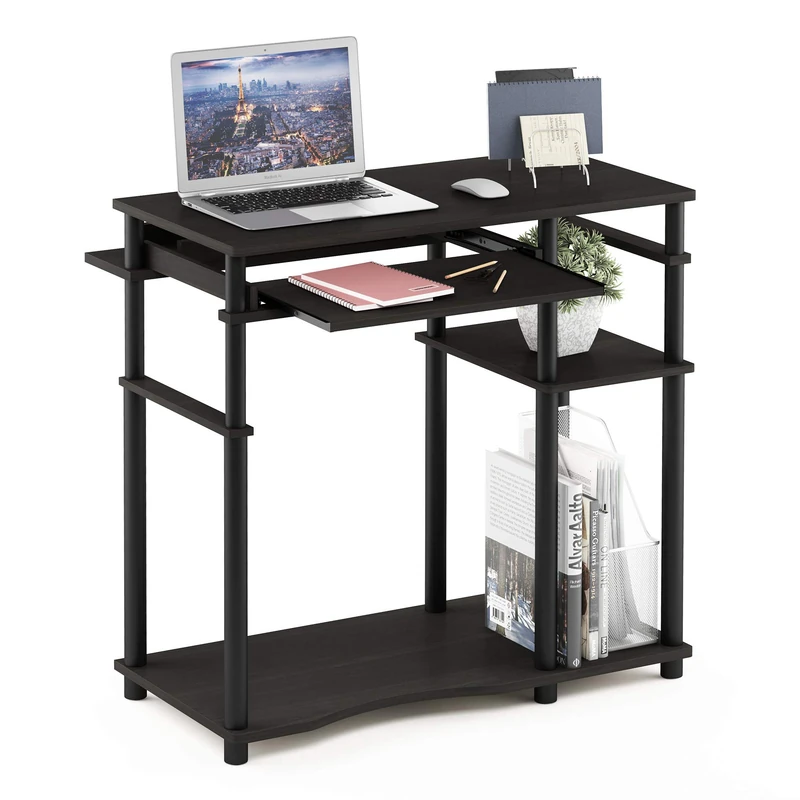 Furinno Abbott Computer Desk, Writing Desk with Bookshelf, Espresso/Black