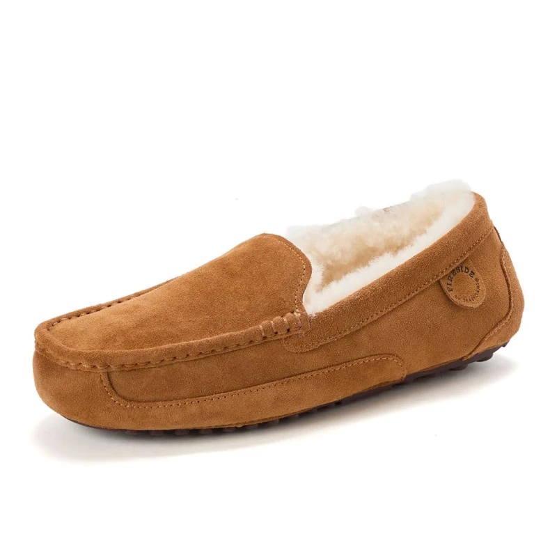 Dearfoams Women's Fireside Mel Shearling Indoor/Outdoor Moccasin Slipper with Wide Widths, Chestnut, 8 UK
