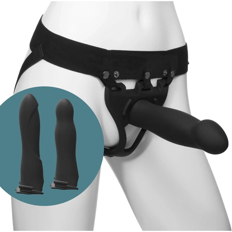 Doc Johnson Body Extensions Hollow Strap-On System - Unisex Hollow Silicone Strap-On with Adjustable Harness and 3 Interchangeable Dongs - Phthalate-Free, Body-Safe - for Adults Only