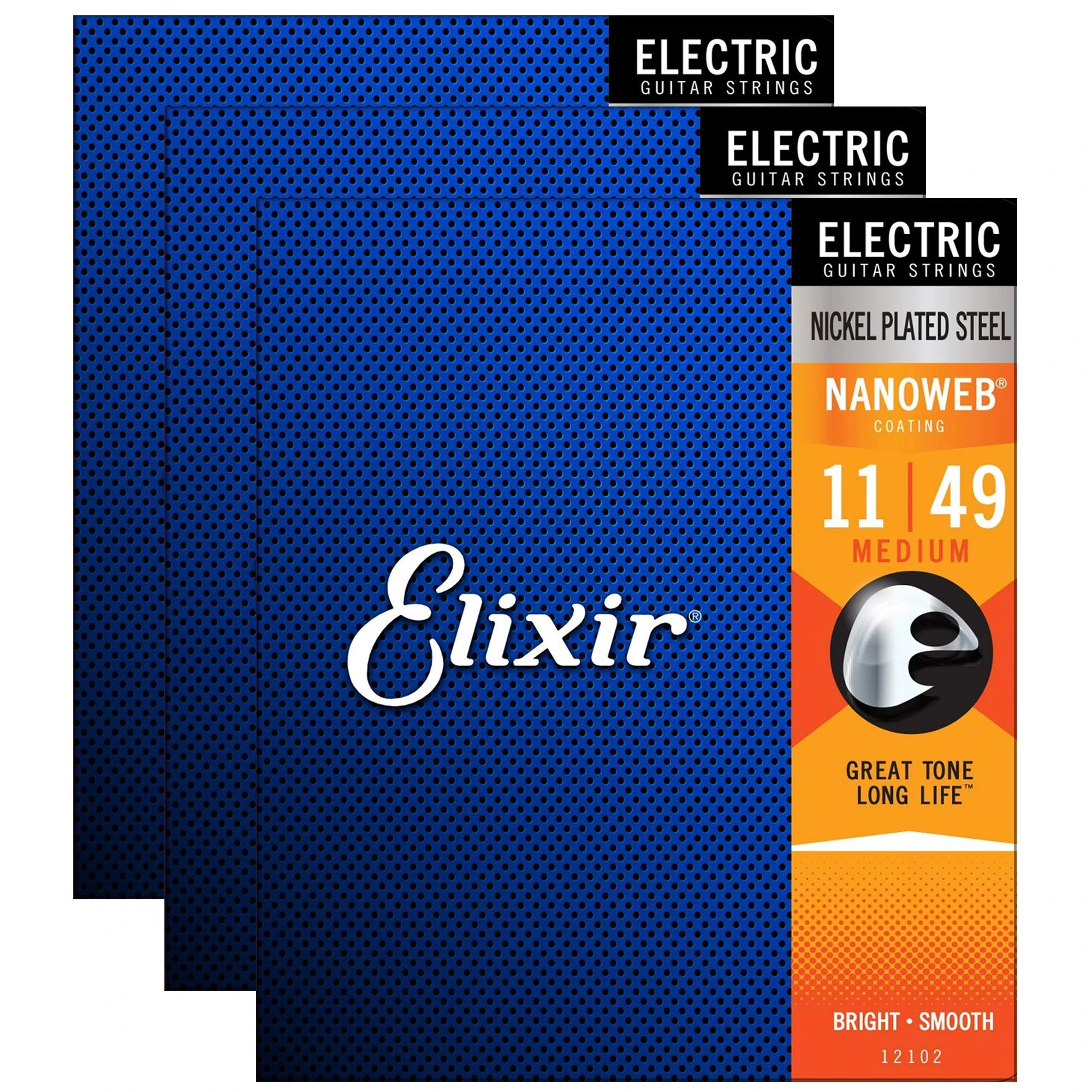Elixir 12102 Electric Nano Medium 11-49 (3 Pack Bundle)