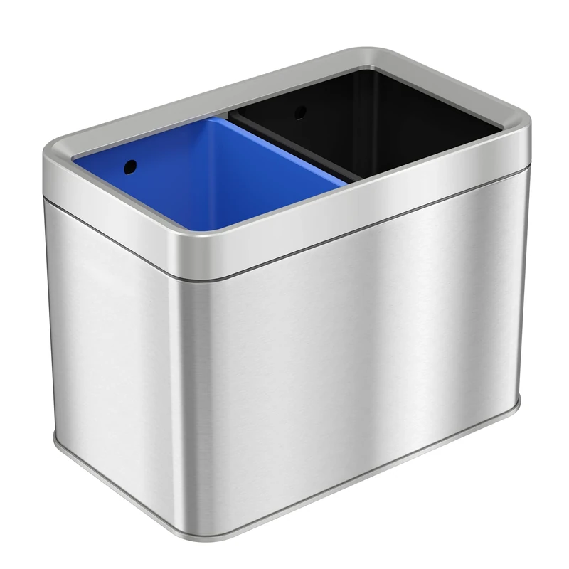 iTouchless 20 Litre Dual Compartment Slim Open Top Waste Bin for Trash Can and Recycle Container, Stainless Steel Wastebasket