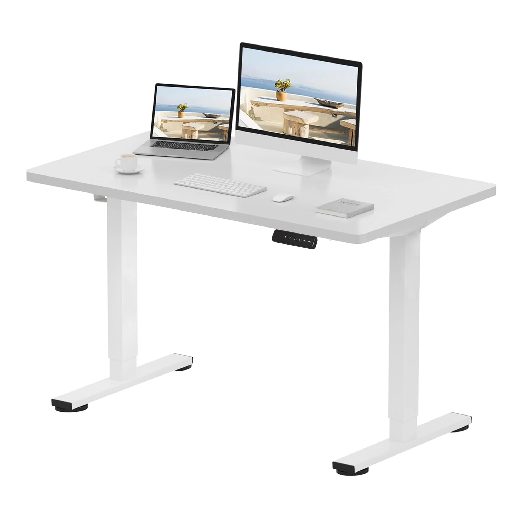 FLEXISPOT E1 Plus ONE PIECE Electric Standing Desk Height Adjustable Sit Stand Desk with Memory Smart Panel(120 * 60cm, White Frame+Maple Desktop)