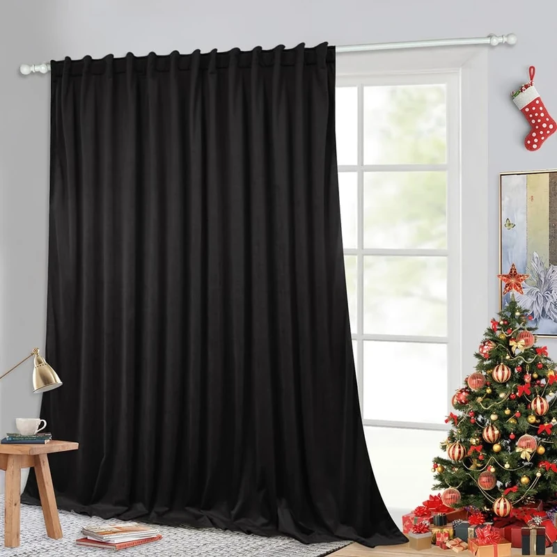 StangH Black Backdrop Curtains 96 inches Long - Thermal Insulated Velvet Drapes for Sliding Door, Blackout Bedroom Window Curtains for Theater/Living Room/Sun Room, Black, W100 x L96, 1 Panel