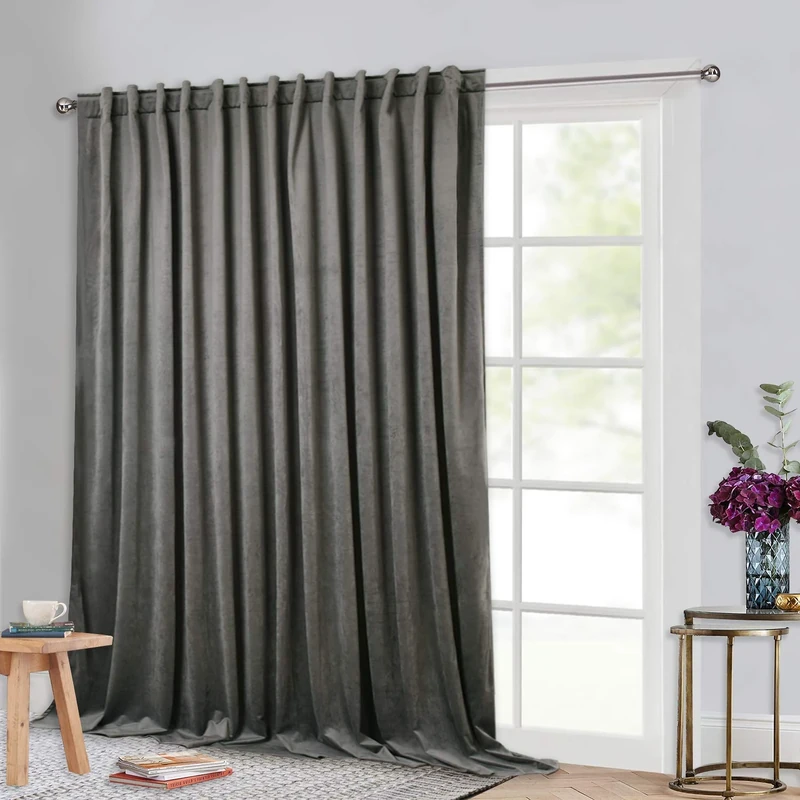 StangH Privacy Room Divider Curtains - Grey Velvet Drapes Extra Long High Ceiling Curtains for Living Room/Theater Room, Thermal Insulated Sliding Door Curtains, Grey, W100 x L120, 1 Panel