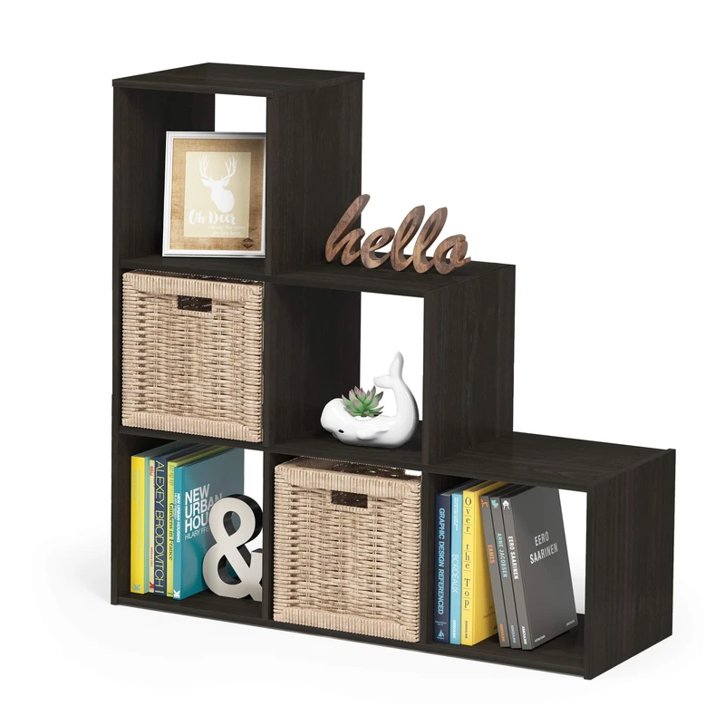 Furinno PELLI Book Shelf, 3-2-1 Bookshelf, Cube Storage Organizer Cabinet, 11.8 x 36 x 35.6, for Living Room, Bedroom, Home Office, Espresso - Image 1