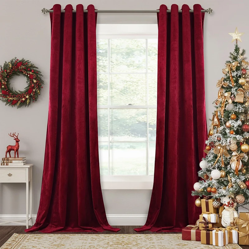 StangH Theater Velvet Curtains Red - Winter Season Decor Soft Thick Velvet Drapes Sunlight Dimming Privacy Protect Panels for Master Bedroom/Halloween, 52 x 84 inches, 2 Panels