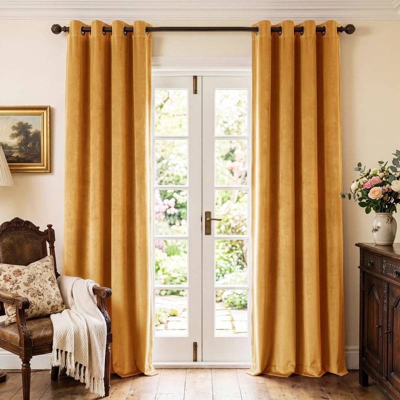 StangH Warm Gold Velvet Light Blocking Drapes for Bedroom, W52xL108, 2 Pcs