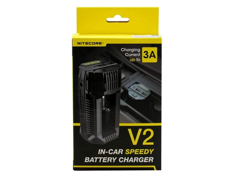 Nitecore V2 Pro Car Charger (AA) with LED Indicator + USB lader voor Mobiele telefoons Black