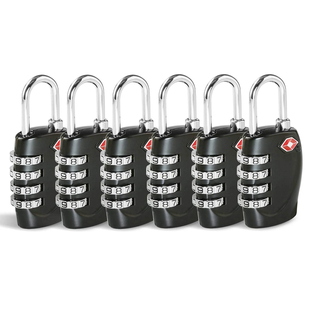 CFMOUR TSA Suitcase Locks - 1, 2, 3, 4, 5, 6 Pack 4-Dial Security Travel Combination Padlock for Suitcases Luggage Case Bag Code Lock - Black (Pack of 6)