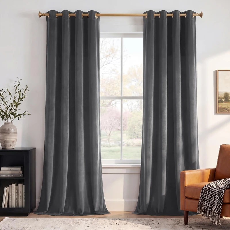 StangH Extra Long Velvet Curtain Panels - Super Soft Velvet Textured Blackout Drapes for Bedroom Thermal Insulated Window Privacy Blinds for Villa/Living Room, Grey, 52 x 108 Inch, 2 Panels