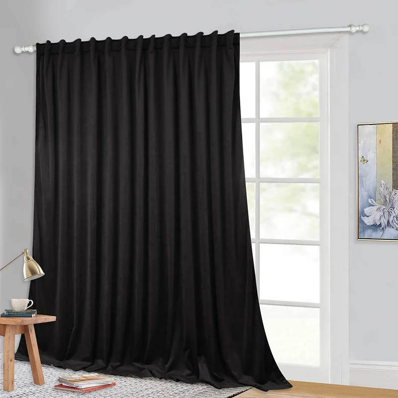 StangH Curtains for Sliding Glass Door - Black Velvet Backdrop Curtains 108-inch Living Room Extra Wide Blackout Window Drapes for Dining Room/Sitting Area, Black, W100 x L108 inch, 1 Panel