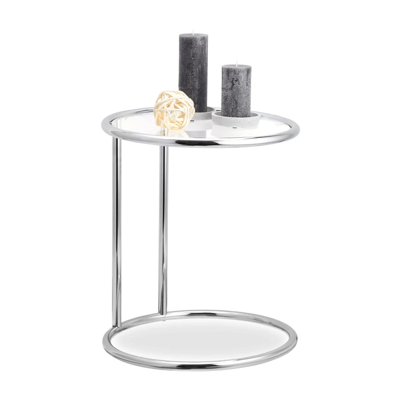 Relaxdays Round Side Table, Metal Frame, Glass Tabletop, Living Room, Decorative, Designer Stand, HxD 53 x 45 cm, Silver