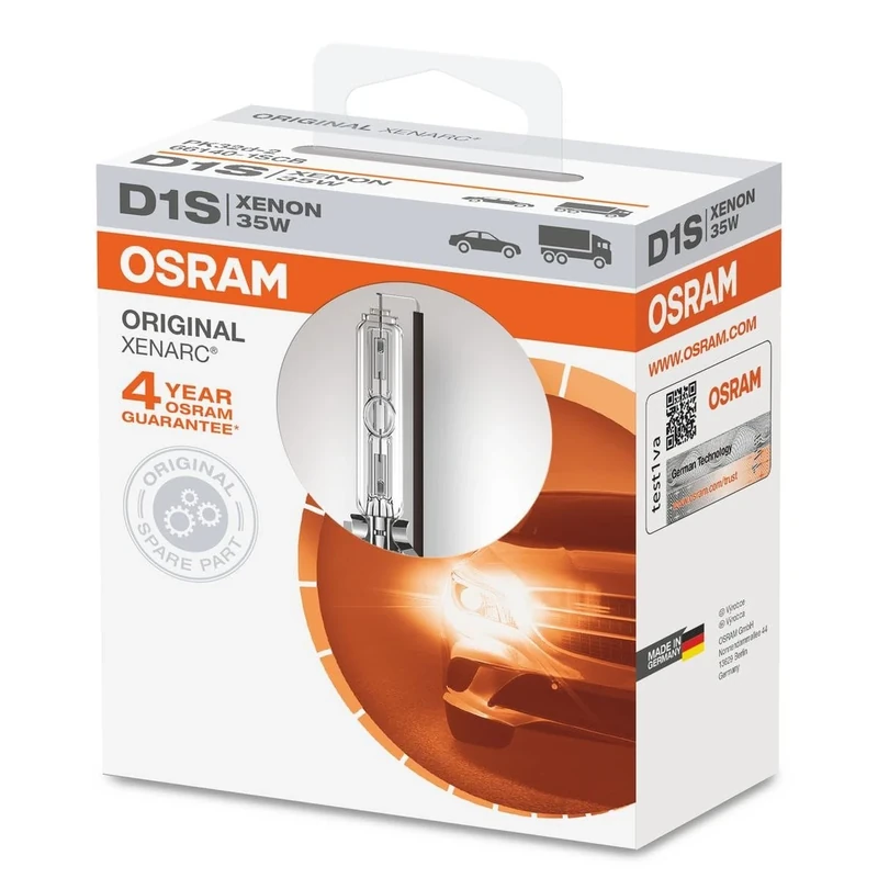 OSRAM XENARC ORIGINAL D1S HID Xenon discharge bulb, discharge lamp, OEM quality OEM, 66140-1SCB, softcover box (1 lamp), silver