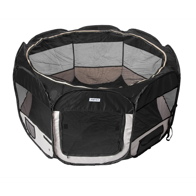 AQPET Playpen for Pets Dogs and Cats Puppies Folding Waterproof Fabric (Black, Black)