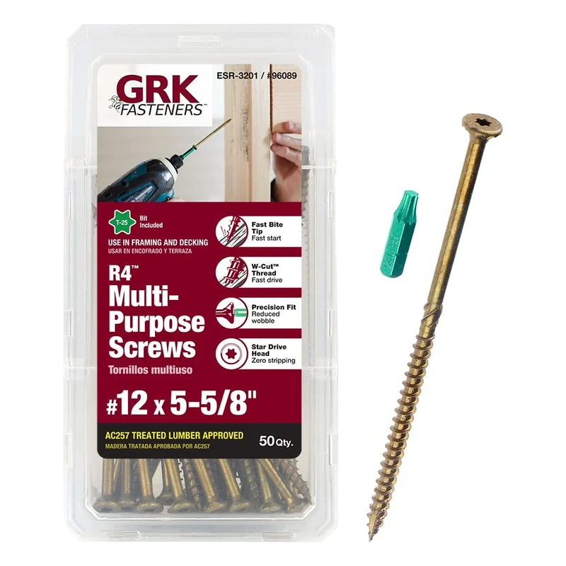 GRK 96089#12 by 5-5/8-inch R4 Multi-Purpose Star Drive Flat Head Screw, Steel (Pack of 50)