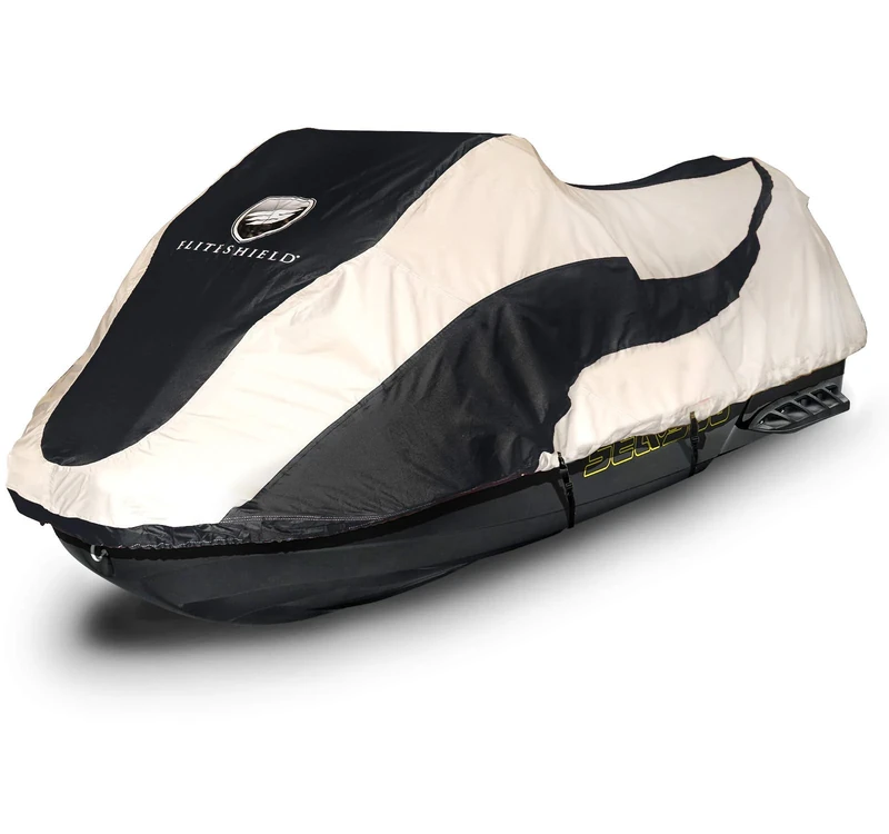 EliteShield Jet Ski PWC Trailerable Waterproof Storage Cover Polaris Sea Doo Yamaha Kawasaki Tiger Shark Honda (Black/Grey, Fits from 126"-135"(3 Seater))