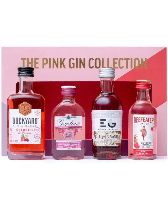 Pink Gin Gift Set - Gin Gifts for Women, 4x5cl Beefeater Pink Strawberry, Gordons, Edinburgh Plum & Vanilla, Dockyard Cherries & Berries Flavoured Liqueur, Womens Alcohol Gifts, Birthday, Valentines
