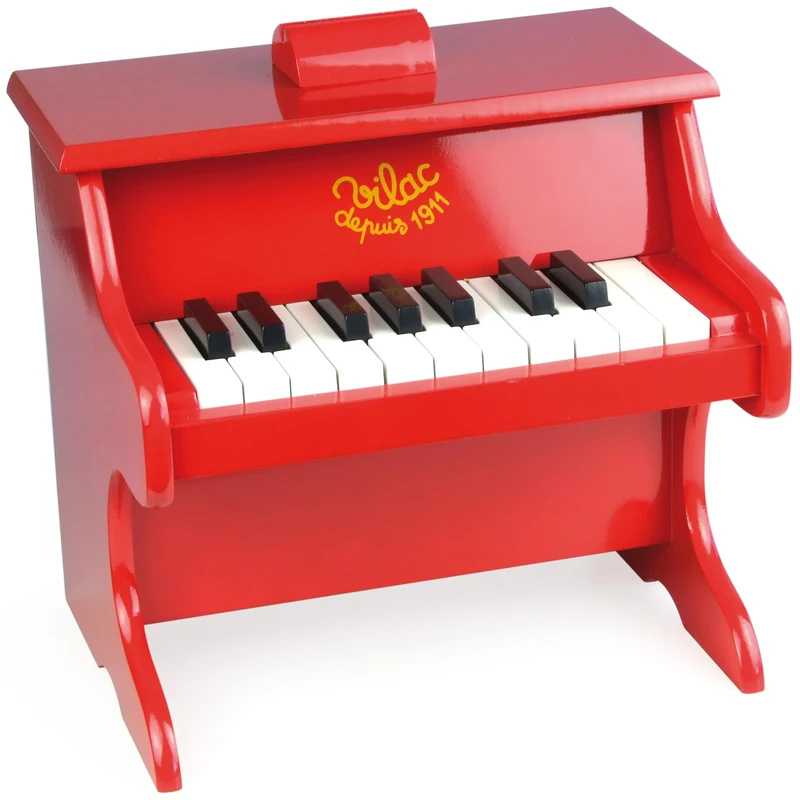 Vilac Vintage Wooden 18-Key Piano With Scores, Musical Toy Instrument For Kids, Paint Finish, No Batteries Required, Pre-Assembled, Improves Creativity, 3+ Years, Red