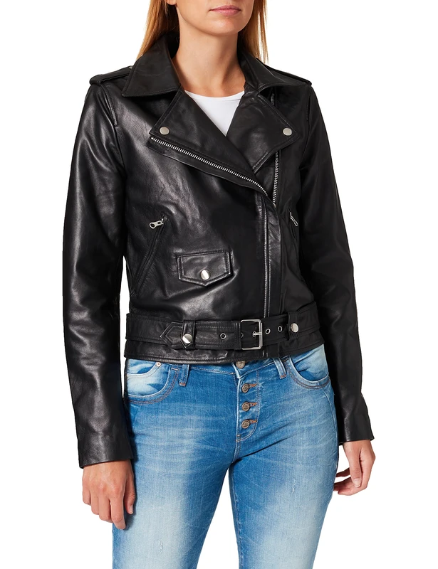 Object Women's Objnandita Leather Jacket Noos Jacket Not Applicable, Black, 10 (Manufacturer Size: 36)
