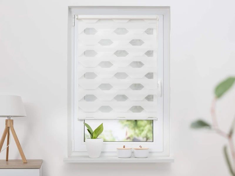 K-home Klemmfix Double Roller Blind Trapeze, White, 55 x 200 cm