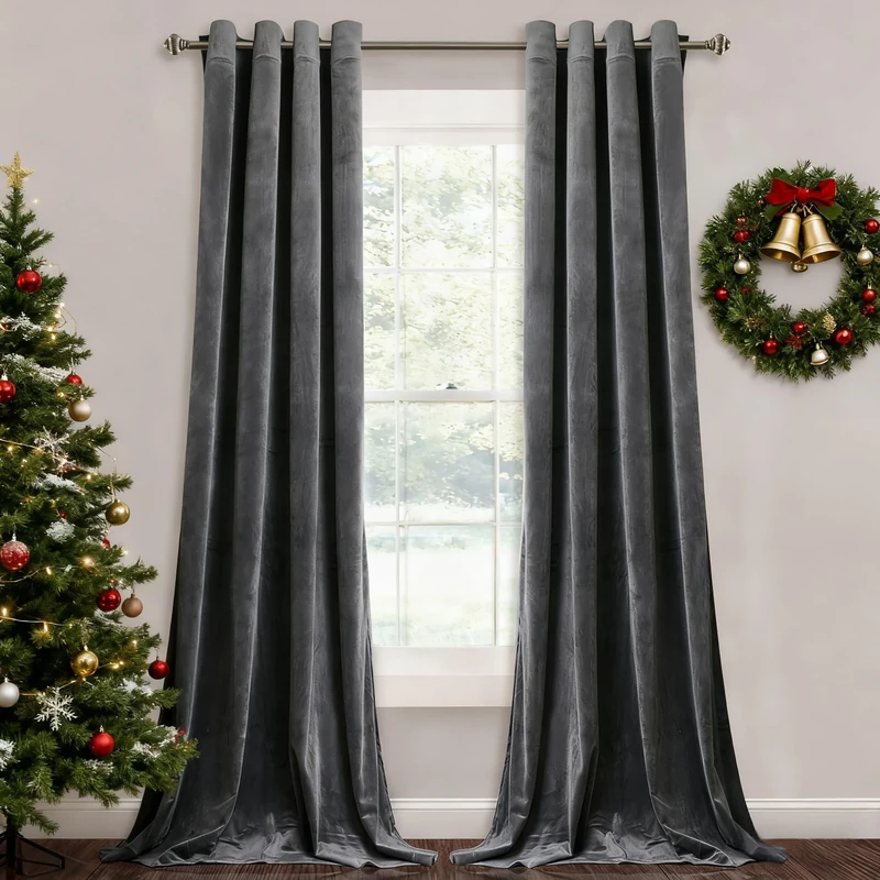 StangH Grey Velvet Curtains for Living Room - 96 inches Long Light Blocking Velvet Curtain Panels Privacy Grommet Window Drapes for Bedroom/Sliding Glass Door, W52 by L96 inches, 2 Panels