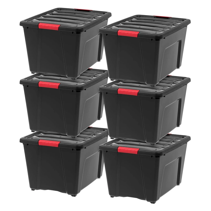 IRIS Stack & Pull Storage Box, Black, 54 Qt. -6 Pack