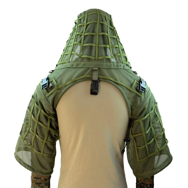 ROCOTACTICAL Super Breathable Ghillie Suit Foundation, Full Mesh Nylon Sniper Ghillie Base Lightweight Military Ghillie Viper Hood, Army Green