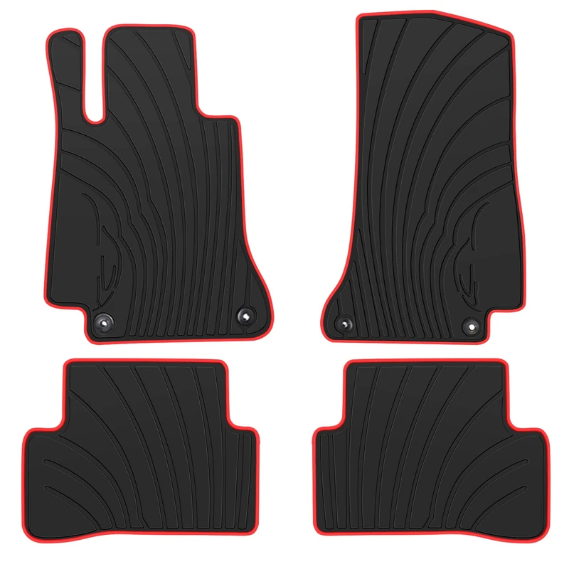 HD-Mart Auto Floor Mats Custom Fit for Mercedes-Benz C Class Sedan Only 2015-2021 C180 C200 C250 C300 C350(e) C400 C43 AMG C450 C63 W205 W206 S206 Rubber Black Red Car Liners All Weather Odorless