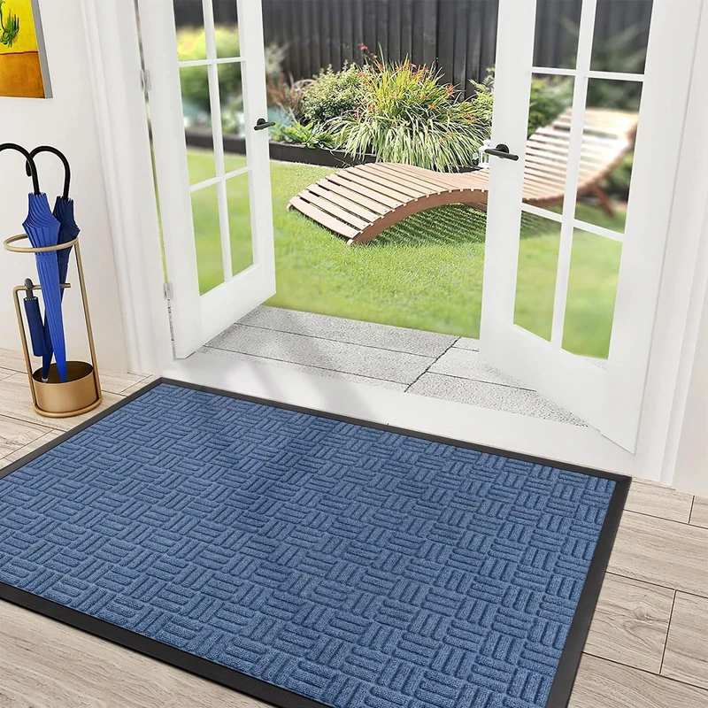 Mibao Front Door Mat, Heavy Duty Durable Welcome Mat for Outdoor Indoor, Dirt Trapper Waterproof Super Absorbent Door Mat for Entryway Outside Patio Porch, 61.5" x 36", Blue