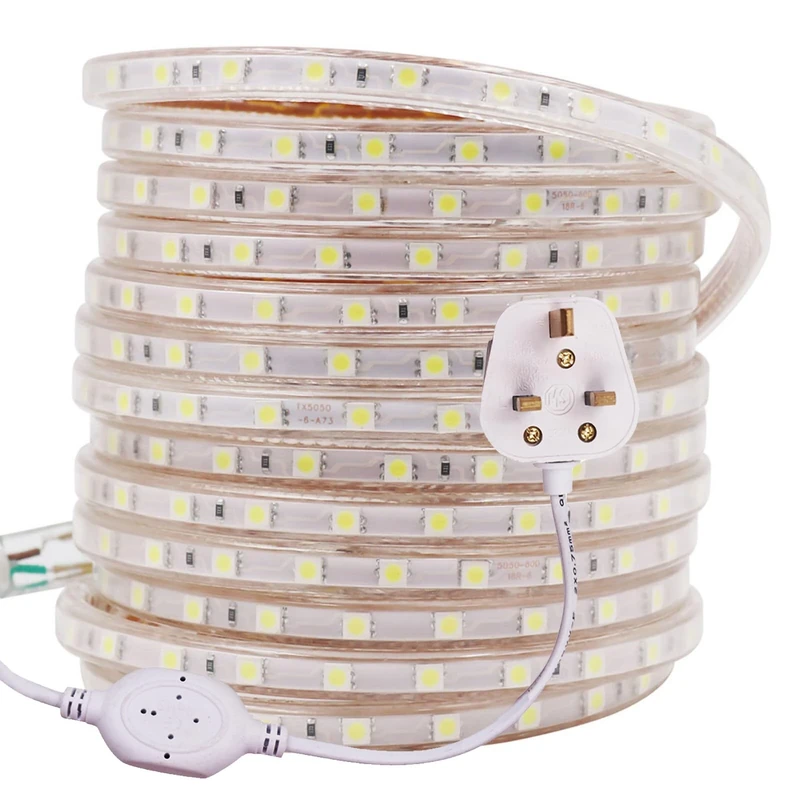 GQL 30m LED Strips Lights Blue, 220V- 240V Ribbon SMD 5050 60leds/m Rope Lighting, IP65 Waterproof, No Self Adhesive, DIY Home Kitchen Bar Decking Holiday Christmas Indoor Decoration