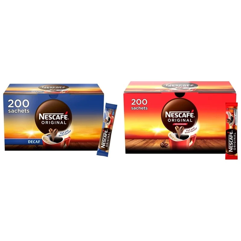 NESCAFE Original Instant Coffee Sachet Bundle: 200 x 1.8g Sticks and 200 x 1.8g Decaf Sticks
