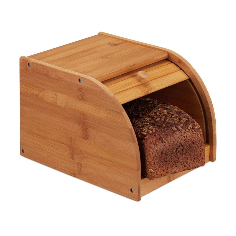 Relaxdays 10024208 Bamboo Bread Bin, Rolling Front Lid, Aroma-Preserving Storage Box, HWD: 18x20x27 cm, Natural