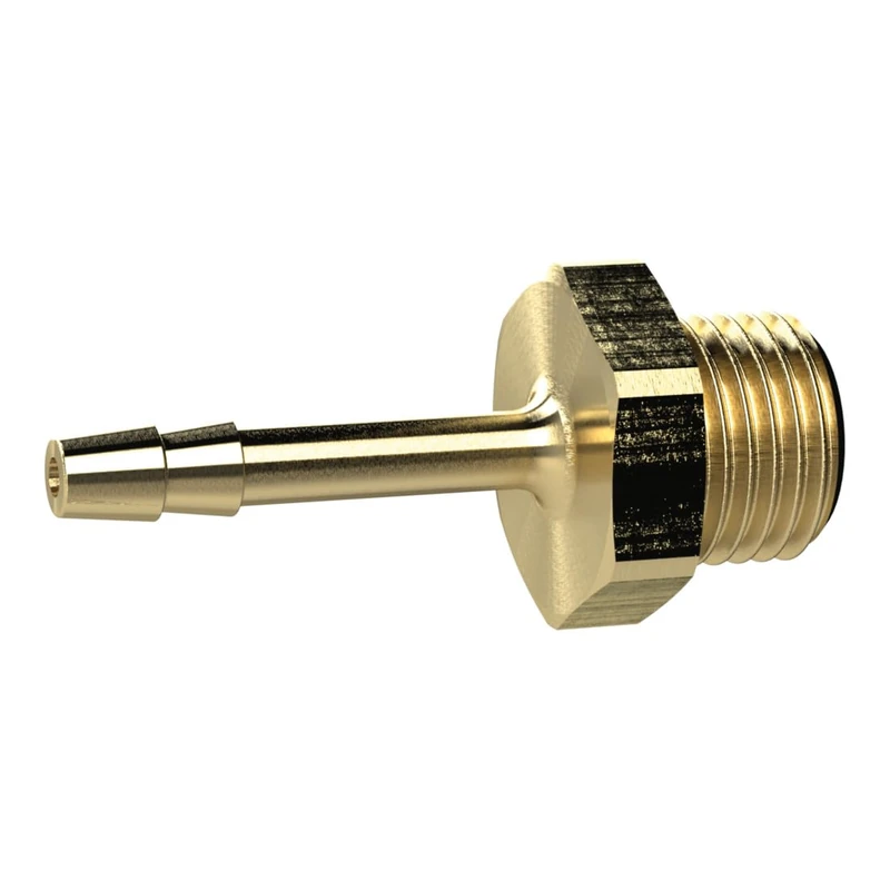 Screw-in hose nozzle, G 1/4 a, for hose LW 9 mm, SW 17, brass, working pressure max. 25 bar, operating temp. Max. 150°C