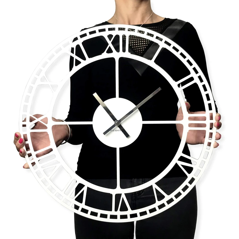 FLEXISTYLE Vintage Wall Clock Metal, Black, 50 cm, Living Room, Bedroom, Made in EU - Image 1