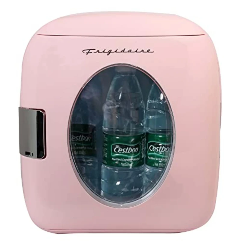 Frigidaire Retro Mini Personal Fridge Cooler, Holds 9L or 12 Cans, Portable for Car, Office, Bedroom, Dorm Room, or Cabin, Features Plugs for Home Outlet & 12V Car Charger - 10"D x 7"W x 10.5"H, Pink