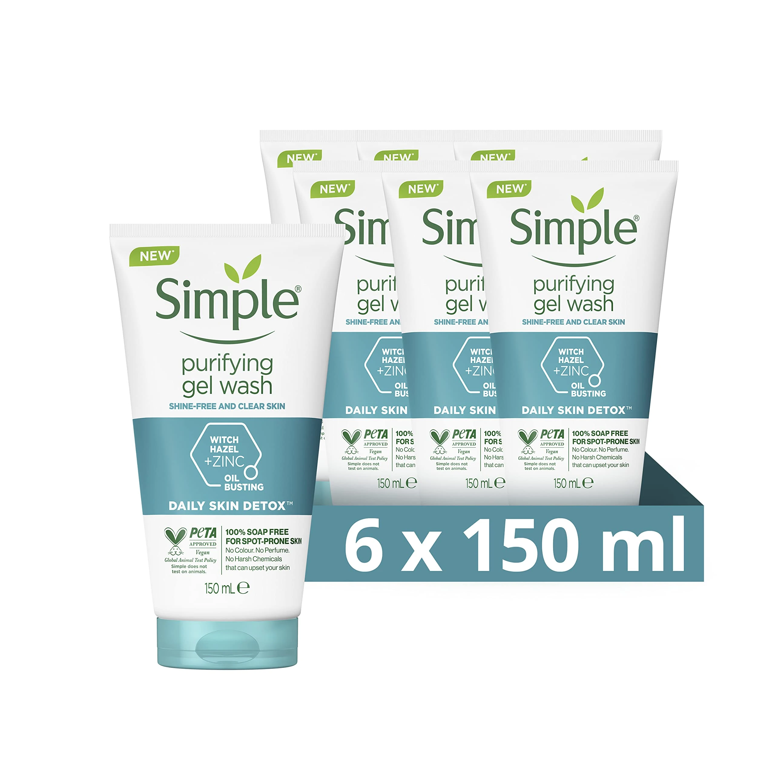 Simple Daily Skin Detox Purifying with thyme, zinc & witch hazel Face Wash cleanser for oily, blemish-prone skin 150 ml