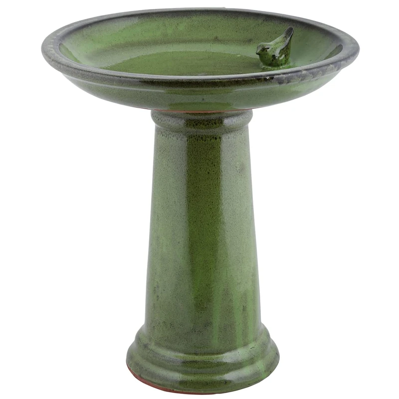 Fallen Fruits Ltd FB424 CERAMIC BIRD BATH ON PEDESTAL GREEN, 45.0 cm*42.0 cm*42.0 cm