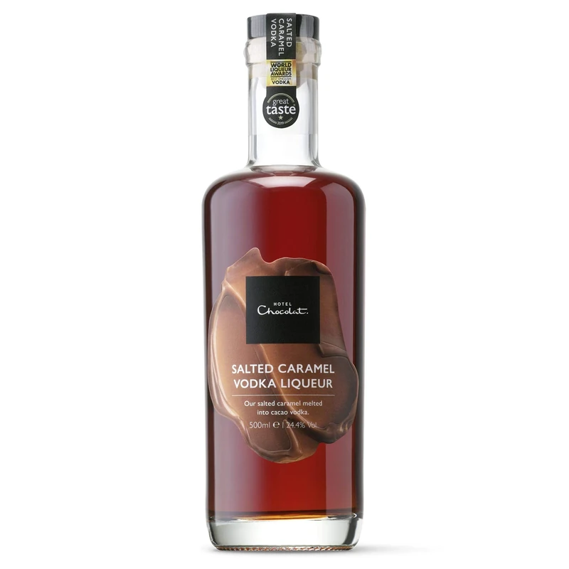 Hotel Chocolat Salted Caramel Cacao Vodka Liqueur - Award-Winning Vodka, 500ml, 24.4% - Best Served Chilled Or Over Ice