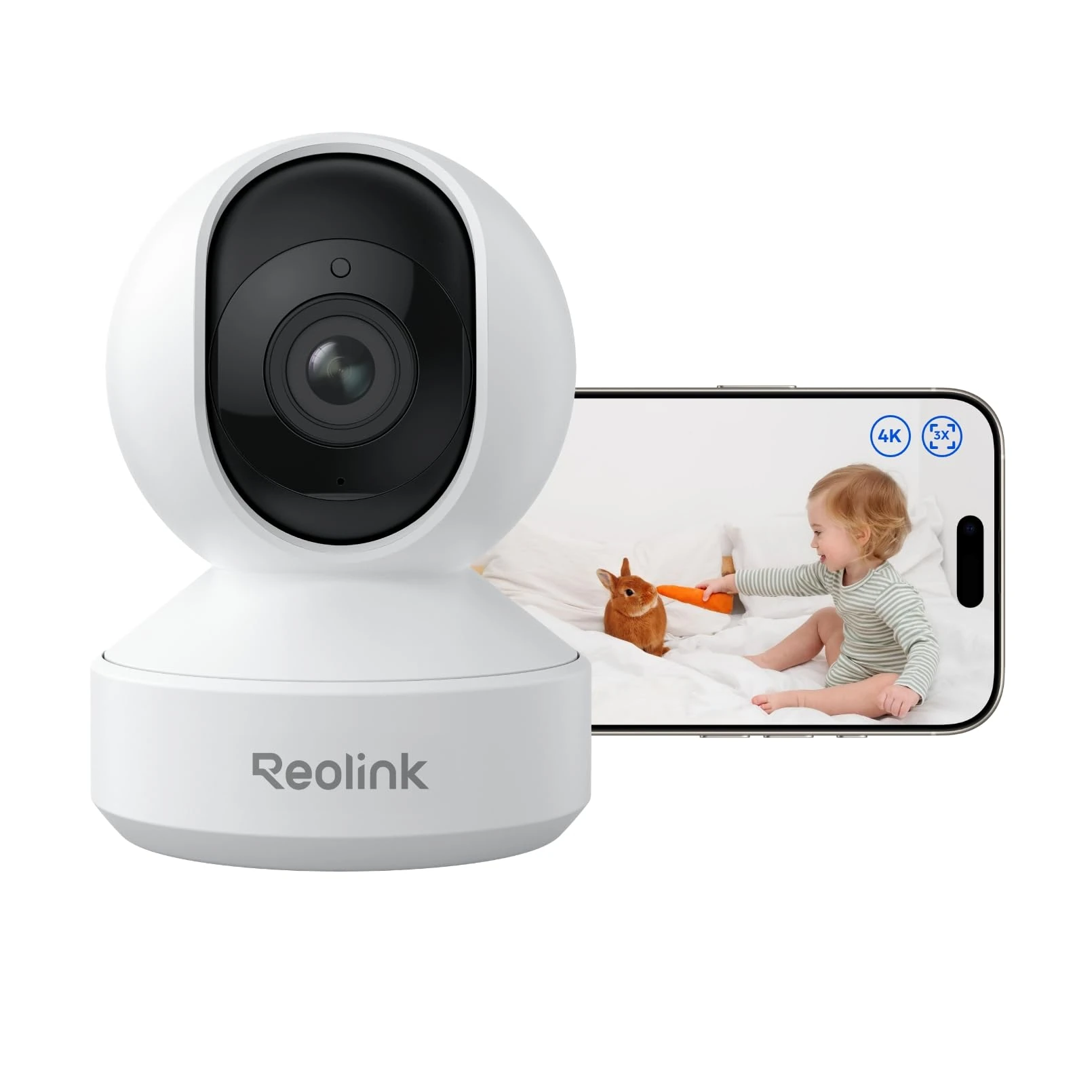 Reolink 4K PTZ Indoor Cam with 3X Optical Zoom, Dual-Band WiFi 6 Home Security Camera, Baby/Dog/Pet Camera, Human/Pet Auto Tracking, Crying Sound Detection, Privacy Mode, 8MP night vision, E1 Zoom