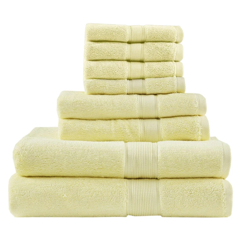 Madison Park 800GSM Bathroom Towel Set of 8 100% Cotton Bath Towel Set for Bathroom Luxurious Highly Absorbent 2 Bath Towels 2 Hand Towels 4 Washcloths Quick Dry Spa Quality Yellow
