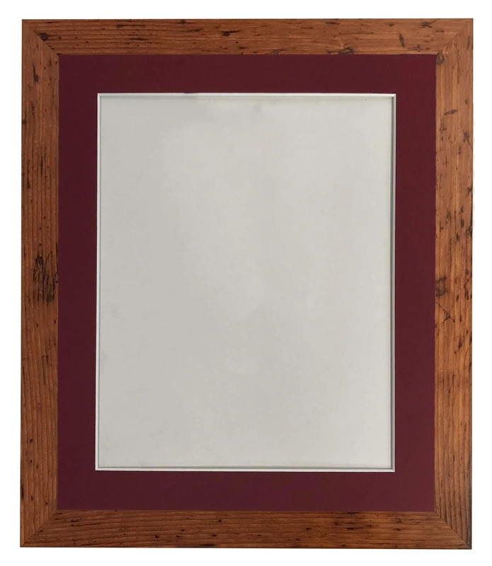 H7 Picture Photo Frame Vintage Wood with Red Mount 30 x 24 Image Size 24 x 18 Inch Plastic Glass