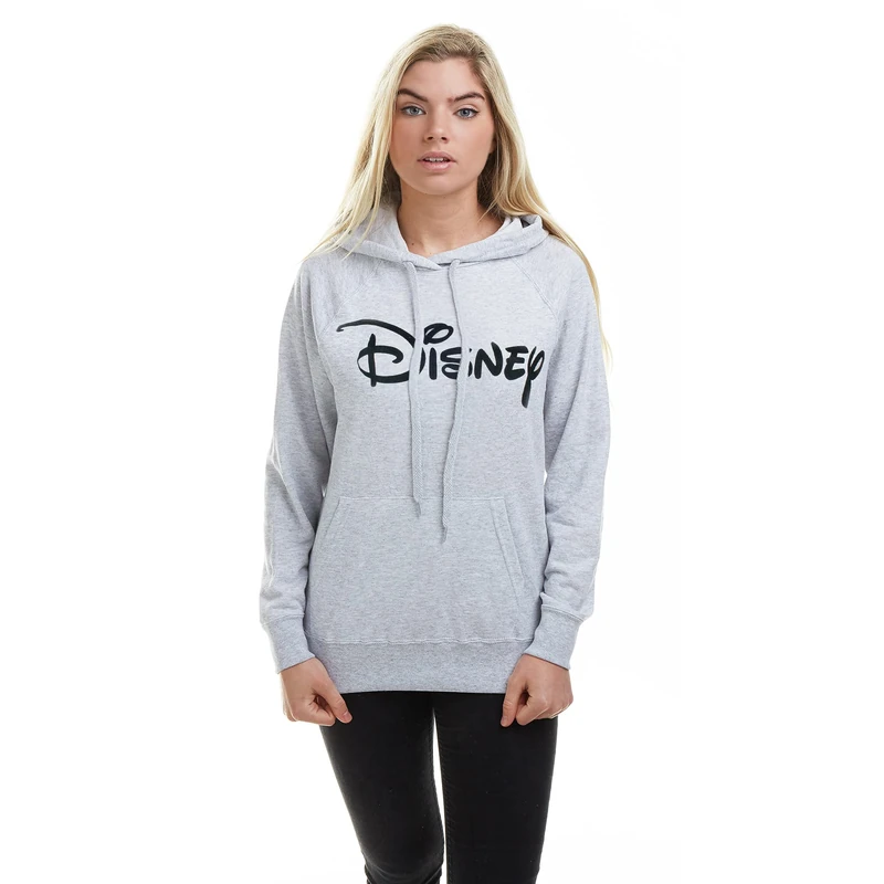 Disney Women's Plain Logo Hoodie, Grey (Grey Heather Spo), 8 UK