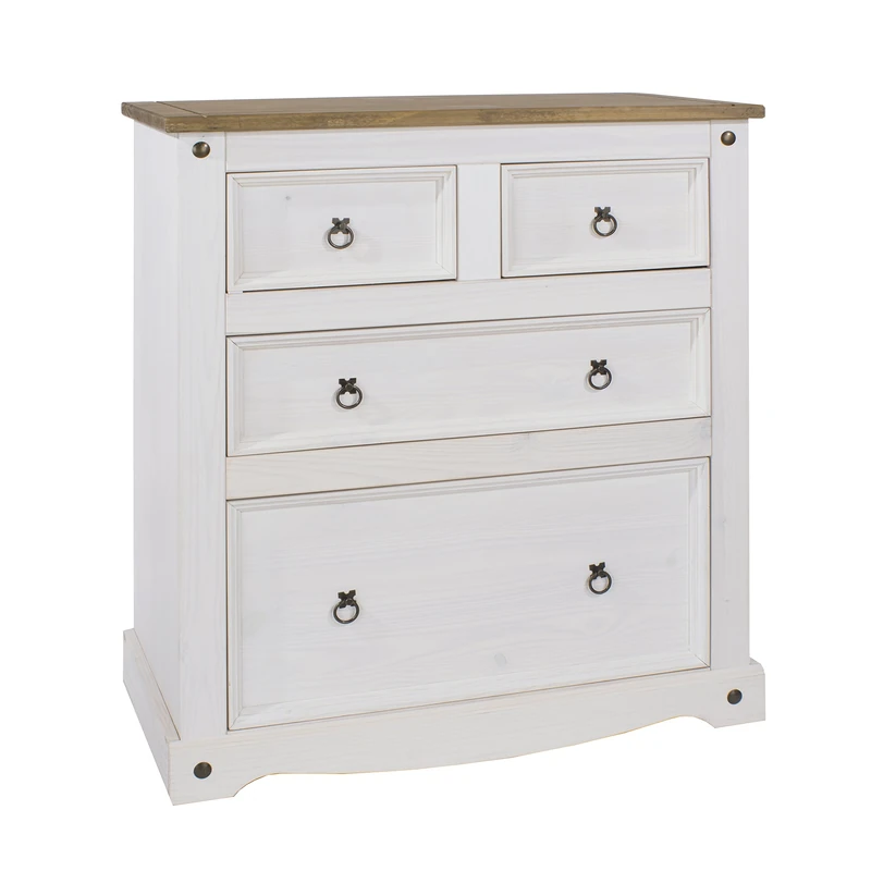 Home Source Solid Pine Wood Chest of 4 Drawers 4 Drawers Storage Cabinet, White