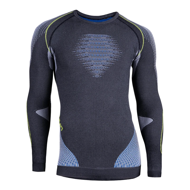 UYN PUMA Men's EVOLUTYON UW LG_SL.Melange T-Shirt, Anthracite Melange/Blue/Glossy Yellow, X-Large