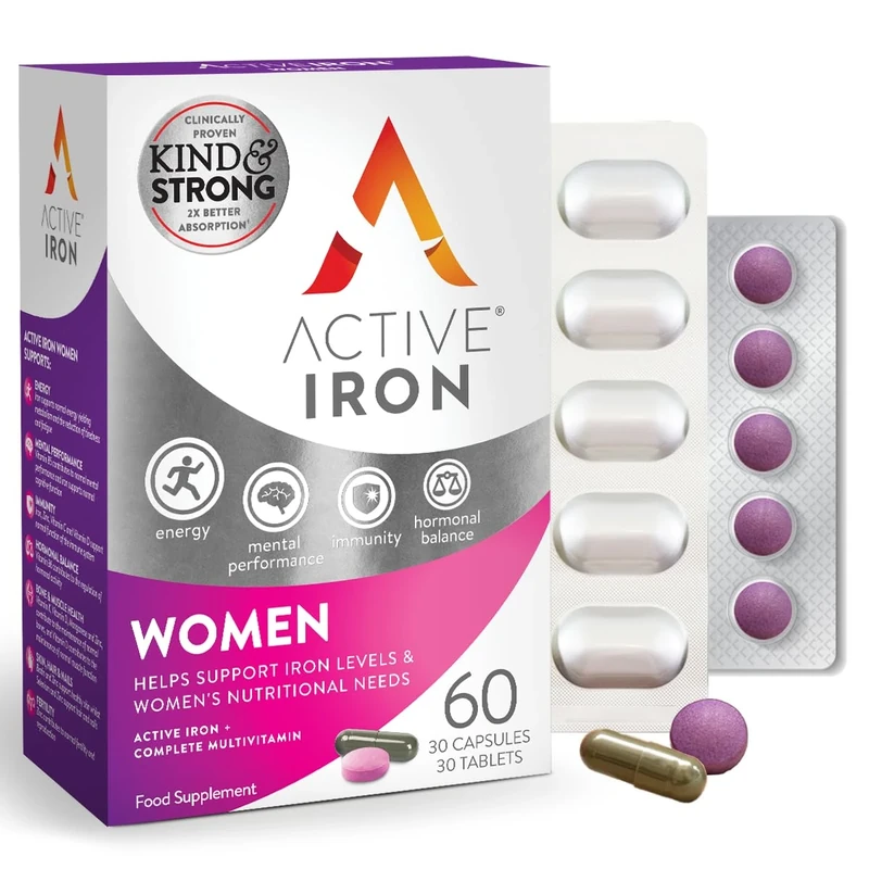 Active Iron Supplement 17 mg + Multivitamin for Women – Clinically Proven to Increase Energy & Reduce Tiredness – Gentle, Non-Constipating Iron + Women’s Multivitamin – 30 Capsules + 30 Tablets