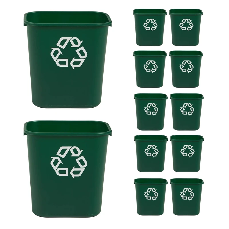 Rubbermaid Commercial Products FG295606GRN Plastic Resin Deskside Recycling Can, 7 Gallon, Green Recycling Symbol, Pack of 12