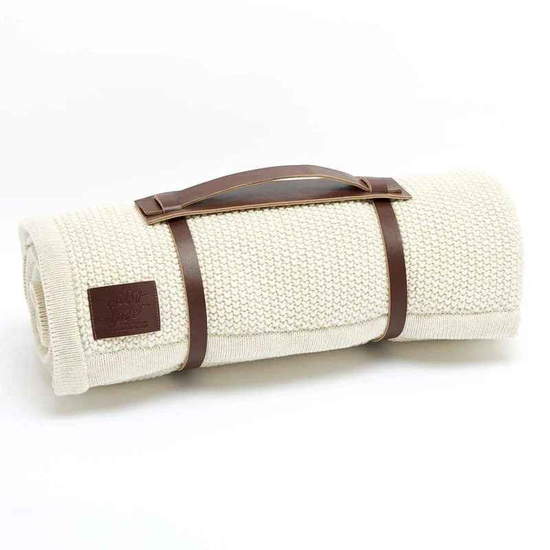 The Little Green Sheep Knitted Fleece Baby Blanket, 80x100cm - Linen