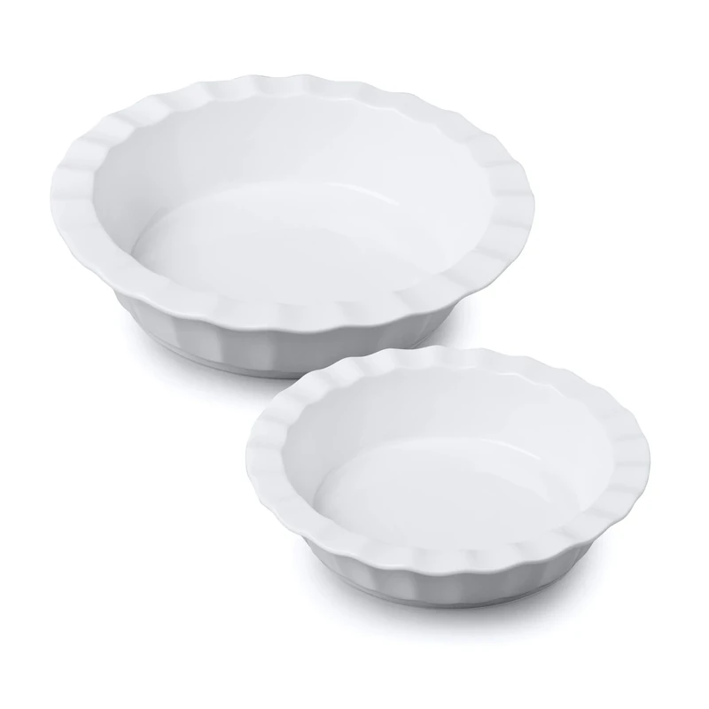 Wm Bartleet & Sons Set of 2 Traditional Porcelain Round Deep Pie Dish with Crinkle Crust Rim, 23cm, 17cm – White